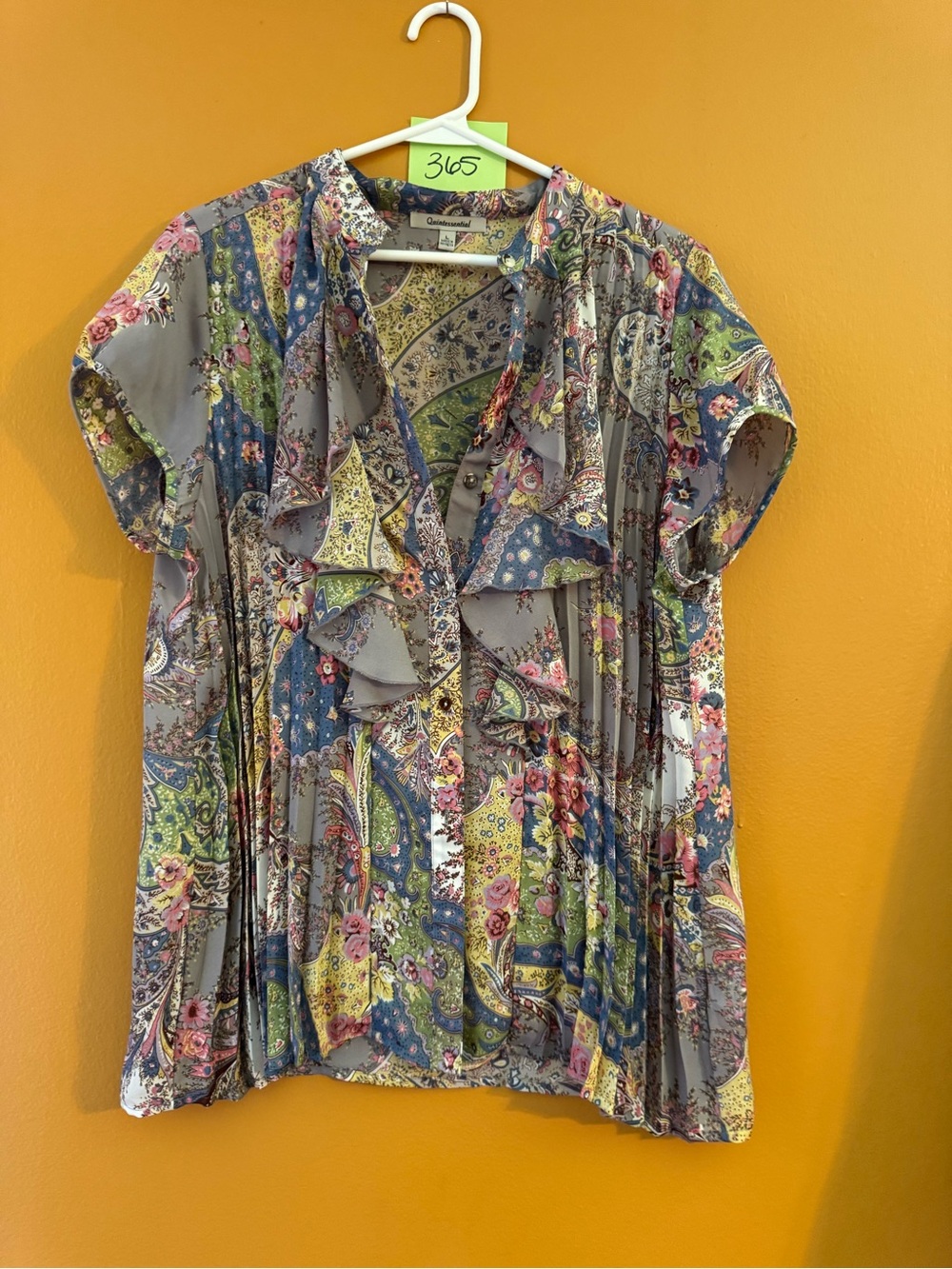Ruffled Paisley Short-Sleeve Blouse - Multicolor